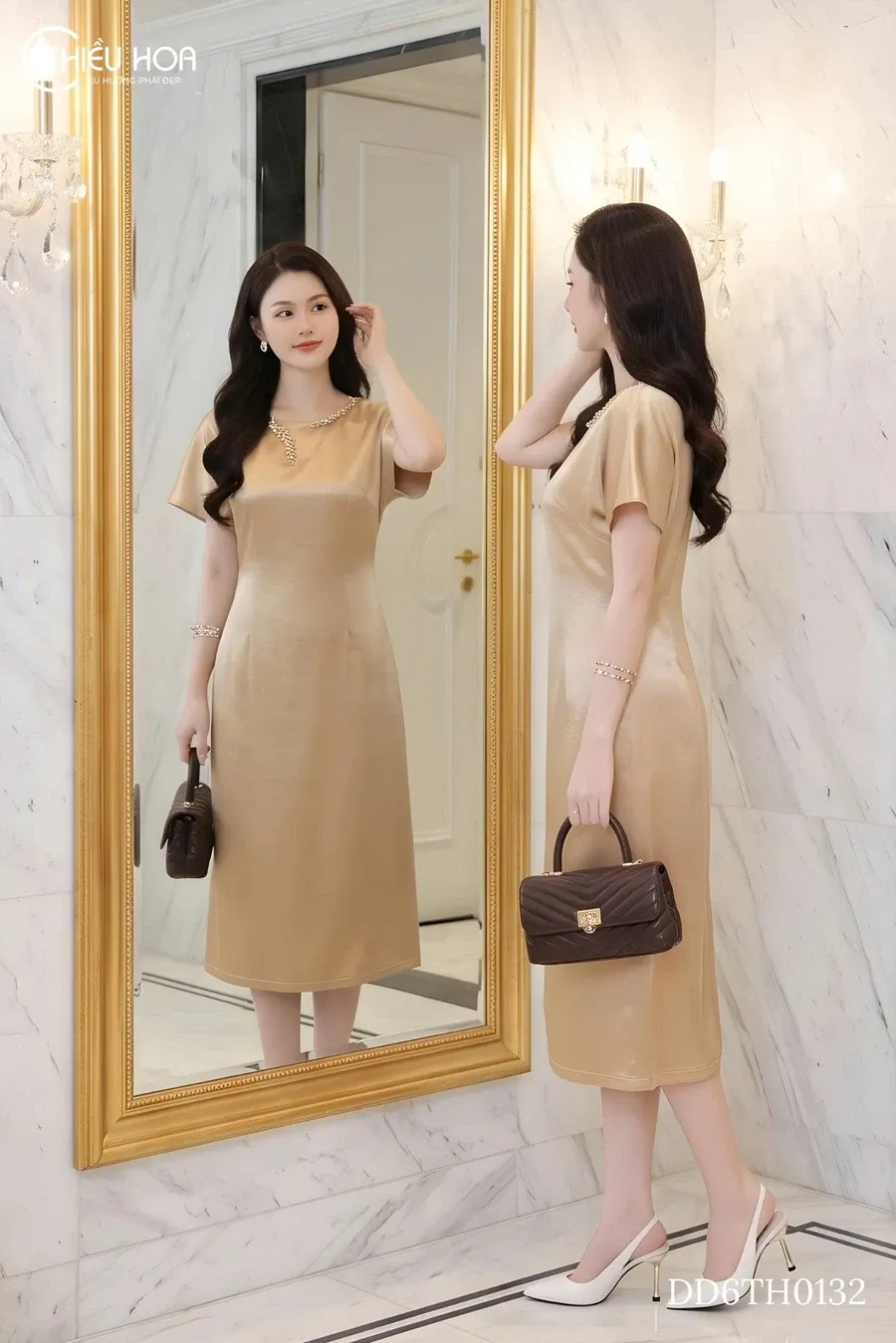 Ảnh 4 Đầm Dự Tiệc Lụa Dáng Suông Đính Đá Thủ Công Đẳng Cấp