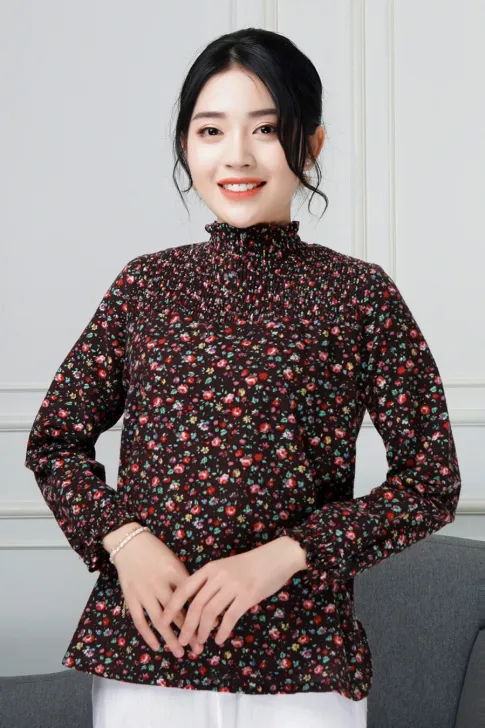 Áo dài tay trung niên Thiều Hoa chất liệu thô bông, vải hoa nhí dễ mặc Thương hiệu Thiều Hoa A1206