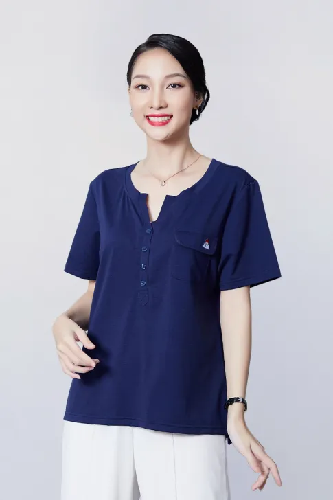 Áo trung niên thun nữ có túi form dáng trẻ trung 3 màu Thiều Hoa D1203