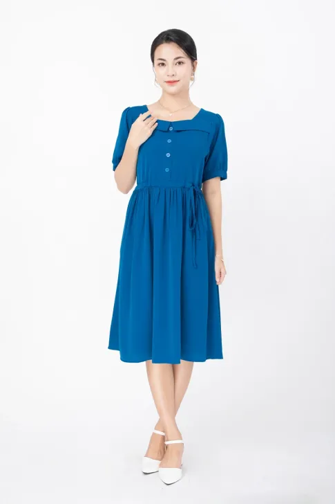 Đầm Trung Niên cho mẹ, thiết kế sang trọng, lịch sự chất liệu cotton mịn mát Thương hiệu Thiều Hoa P0342