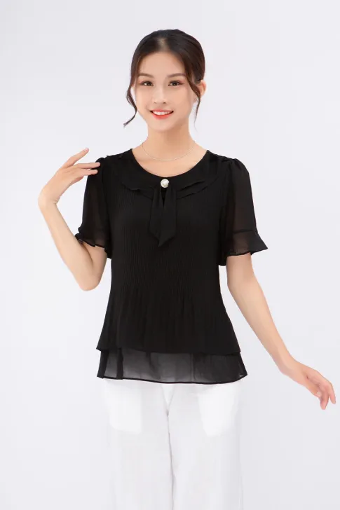 Áo Trung Niên Chiffon Phối Nơ Thanh Lịch S0227