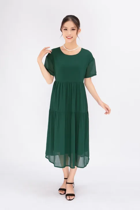 Đầm Trung Niên, thiết kế cao cấp, chất liệu Chiffon mêm mát, kiểu dáng sang trọng tặng mẹ Thiều Hoa S0622