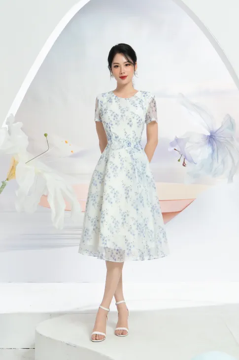 Đầm Thiết Kế Trắng, Hoa Tím DD2Y0813
