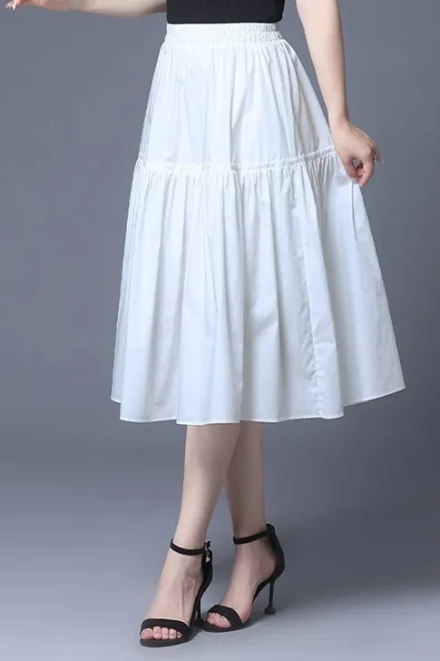 Chân váy nữ trung niên 2 tầng, thiết kế che khuyết điểm tốt chất liệu cotton lụa mềm mại Thương Hiệu Thiều Hoa E0354