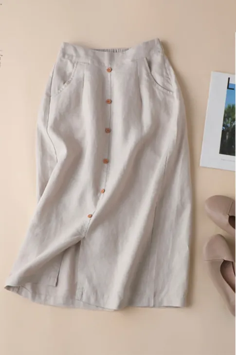 Chân váy nữ trung niên cho mẹ, thiết kế nhã nhặn, sang trọng, chất liệu linen cao cấp, thoáng mát Thiều Hoa P0601