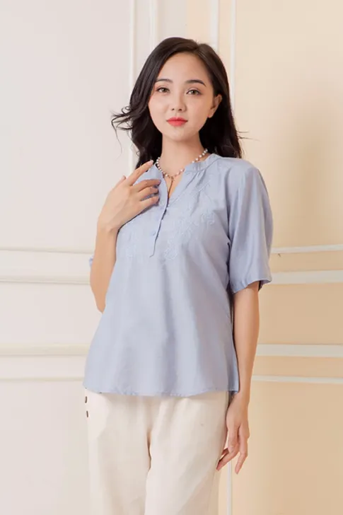 Áo thiết kế cho nữ trung niên, chất liệu tơ xước thanh lịch, sang trọng mịn mát tặng mẹ Thiều Hoa AD2S0628