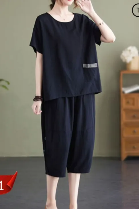Đồ bộ trung niên, chất liệu Linen thun cao cấp, mềm mát thương hiệu Thiều Hoa DB3P0411