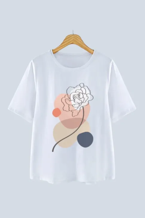 Áo Thun Nữ Trung Niên, chất cotton mịn mát, họa tiết hình in bền đẹp thương hiệu Thiều Hoa AN3T1145