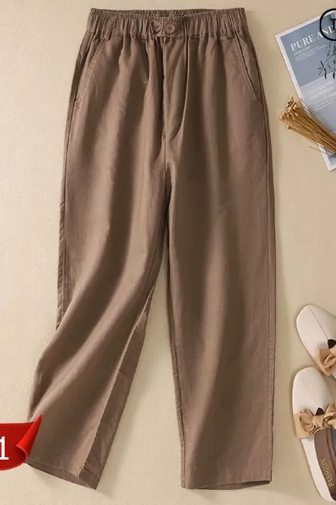 Quần ống suông nữ trung niên chất liệu Linen thiết kế cao cấp thương hiệu Thiều Hoa QD3P0401