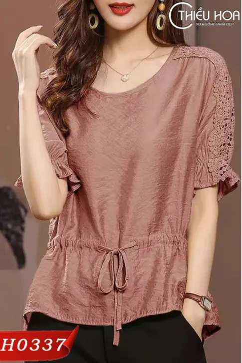 Áo kiểu trung niên, chất liệu lụa cao cấp, thiết kế dây rút eo đặc biệt Thương hiệu Thiều Hoa AN3H0337