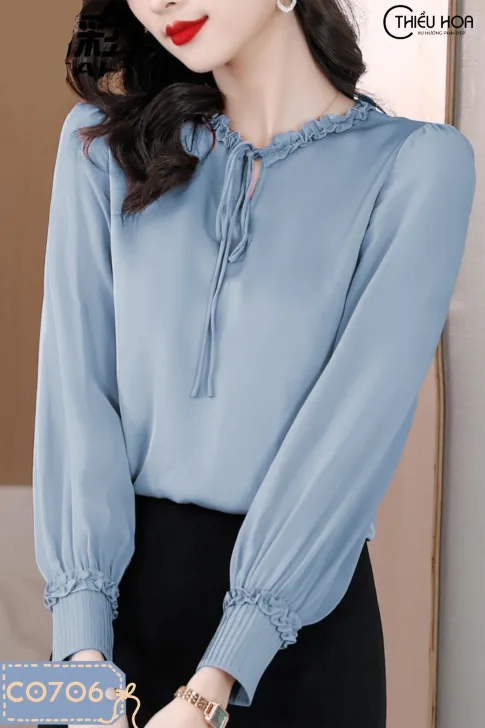 Áo kiểu trung niên, chất liệu voan chiffon mềm mại, cao cấp kiểu dáng thanh lịch thương hiệu Thiều Hoa AD3C0706