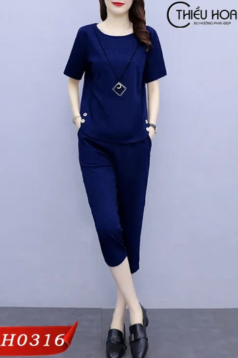 Đồ bộ nữ trung niên, chất liệu Thun cao cấp, dễ mặc trong mùa hè, thiết kế đơn giản Thiều Hoa DB3H0316
