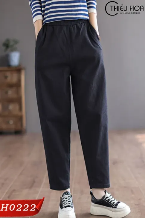 Quần baggy kaki chun đơn giản QD3H0222 - Quần Trung Niên Thiều Hoa