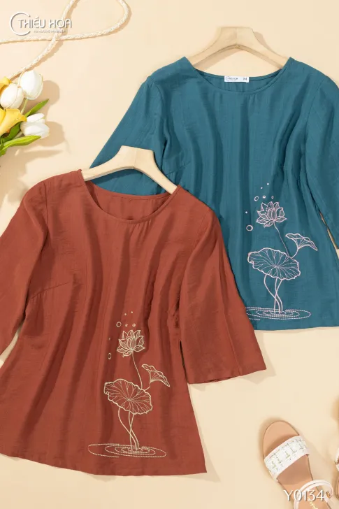 Áo trung niên thiết kế đơn giản truyền thống chất liệu Tơ Thái siêu thấm hút mồ hôi thương hiệu Thiều Hoa AN4Y0134