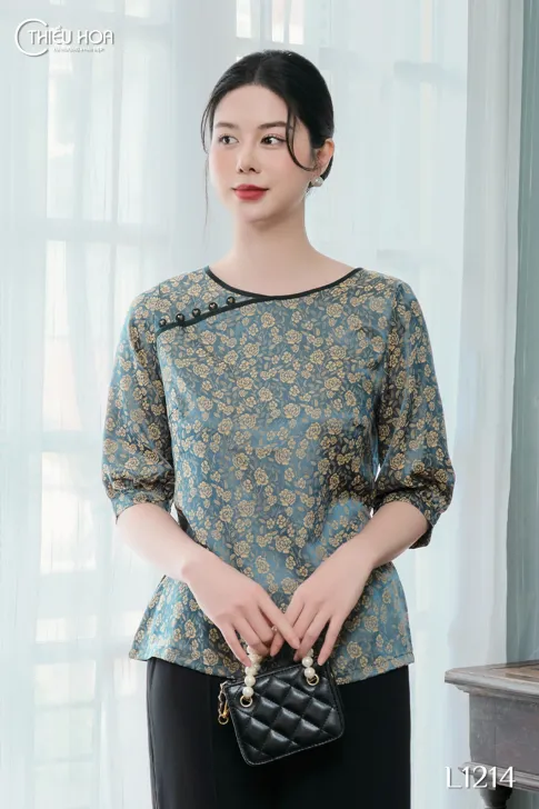 Áo Kiểu trung niên, chất liệu Gấm Hàng Châu, kiểu dáng sang trọng, lịch sự thương hiệu Thiều Hoa AN3L1214