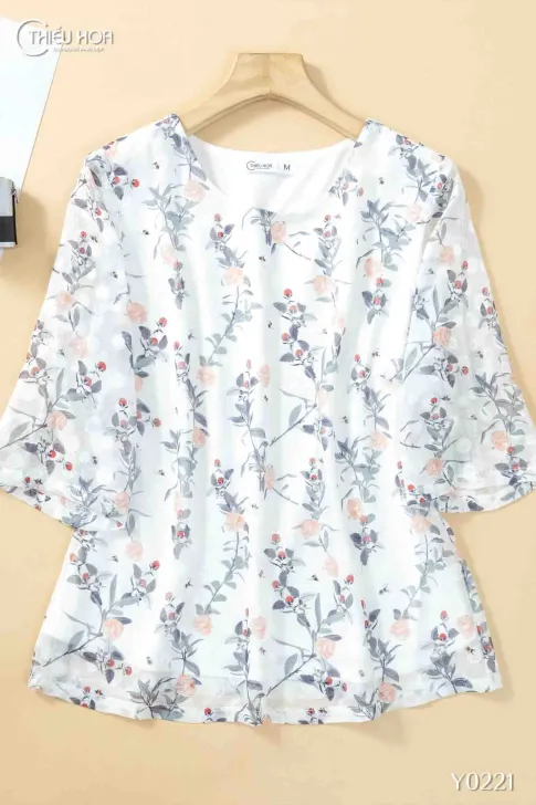 Áo kiểu trung niên thiết kế lịch sự trang trọng chất liệu Tơ Nhật mỏng nhẹ thương hiệu Thiều Hoa AN4L0638