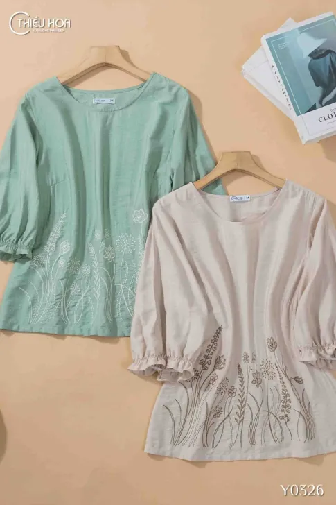 Áo trung niên thiết kế sang trọng lịch sự chất liệu Gấm Hoa cao cấp có bề mặt bóng mịn thương hiệu Thiều Hoa AN4L0423
