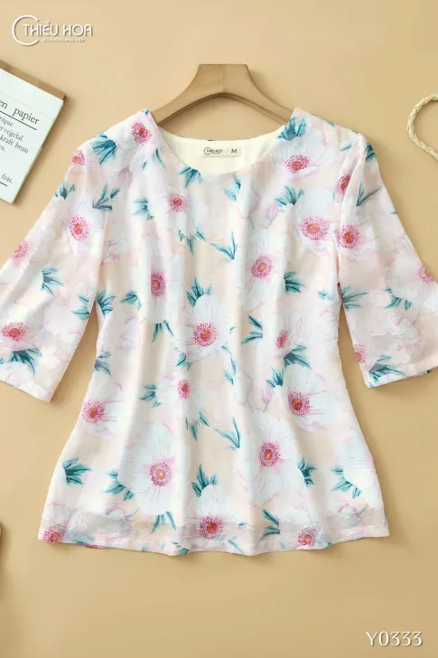 Áo trung niên thiết kế tinh tế nhẹ nhàng chất liệu Voan Hàn cao cấp thoáng mát thương hiệu Thiều Hoa AN4Y0333