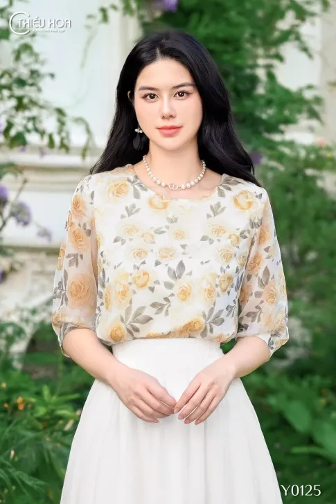 Áo kiểu trung niên, chất liệu voan mềm mại, cao cấp sang trọng tặng mẹ Thiều Hoa AN4Y0125