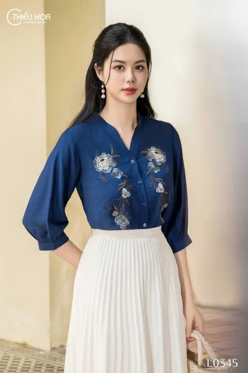Áo trung niên thiết kế đơn giản dễ phối đồ chất liệu Tơ xước cao cấp thoáng mát thương hiệu Thiều Hoa AN4L0345