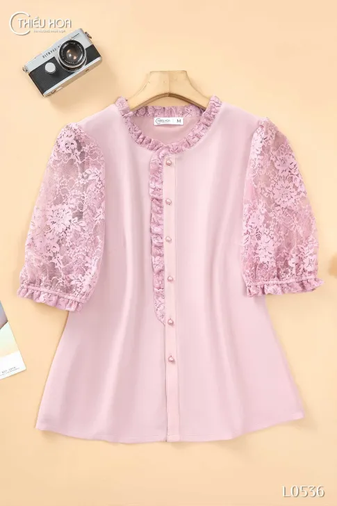 Áo kiểu trung niên thiết kế uyển chuyển chất liệu Chiffon mịn mượt kết hợp Ren thương hiệu Thiều Hoa AN4L0536