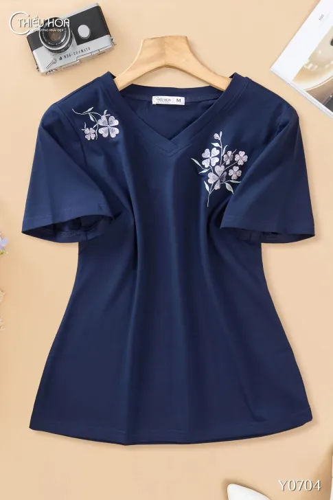 Áo trung niên Thun thiết kế trẻ trung chất liệu Thun Cotton dày dặn co giãn thương hiệu Thiều Hoa AN4Y0704