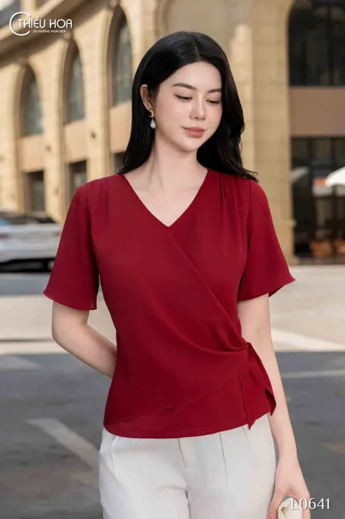 Áo trung niên thiết kế đơn giản chất liệu Lụa Hồng thương hiệu Thiều Hoa AN4L0641
