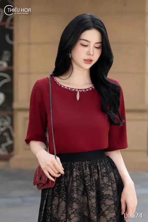 Áo kiểu trung niên thiết kế thanh lịch sang trọng chất liệu Tằm Ý Cao Cấp thương hiệu Thiều Hoa AN4L0624