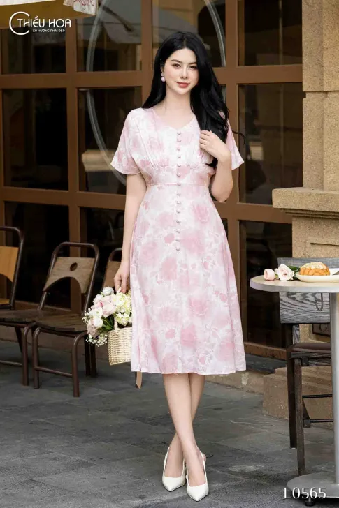 Đầm trung niên thiết kế tinh tế chất liệu Linen Xô Hàn thương hiệu Thiều Hoa DD4L0565