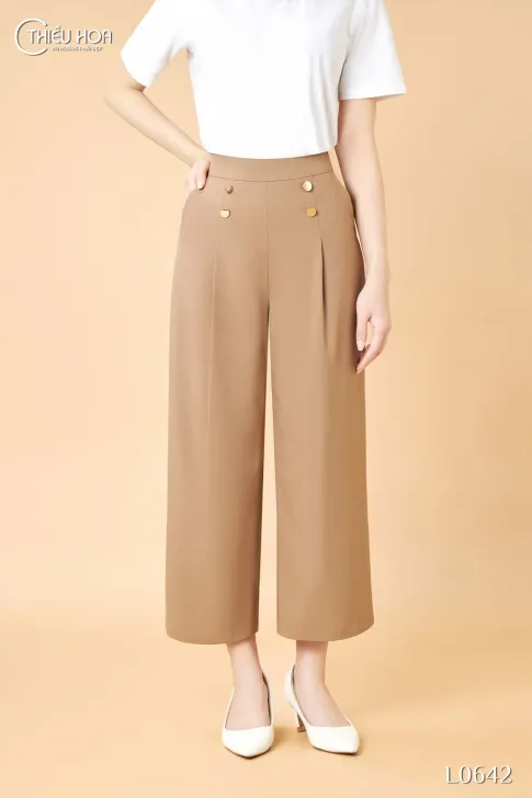 Quần ống suông nữ trung niên thiết kế chất liệu Cotton Thái cao cấp thương hiệu Thiều Hoa QD4L0642