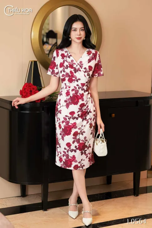 Đầm trung niên thiết kế nữ tính chất liệu Thun Ý thương hiệu Thiều Hoa DD4L0564