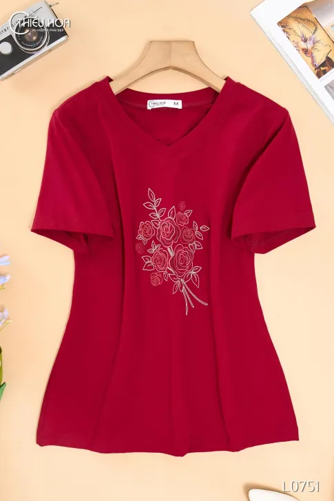 Áo trung niên thun thiết kế trẻ trung chất liệu  Thun cotton co giãn thương hiệu Thiều Hoa AN4L0751