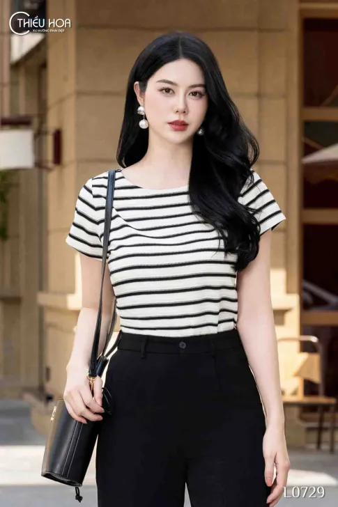 Áo trung niên Thun thiết kế đơn giản thanh lịch chất liệu Thun Gân Thoáng mát thương hiệu Thiều Hoa AN4L0729