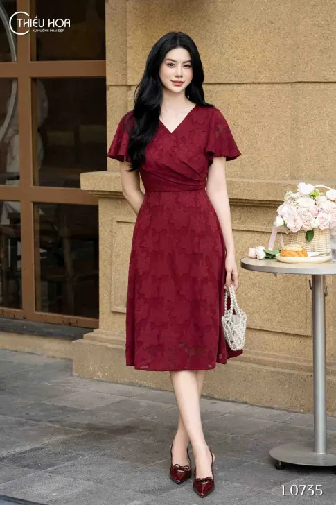 Đầm trung niên thiết kế nữ tính sang trọng chất liệu Voan Hoa Lily thương hiệu DD4L0735