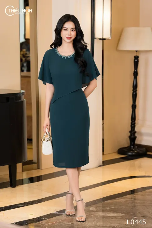 Đầm trung niên thiết kế cao cấp sang trọng chất liệu Tằm Ý thương hiệu Thiều Hoa DD4L0445