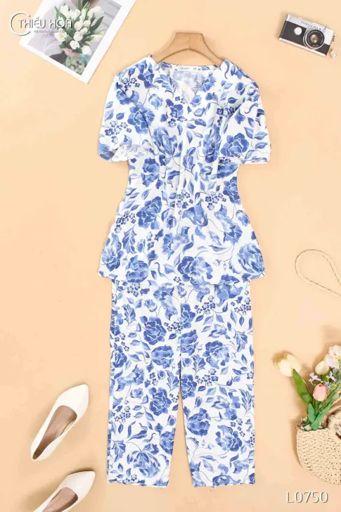 Đồ bộ trung niên thiết kế Linen xô Hàn in hoa màu sắc tươi mát thương hiệu Thiều Hoa DB4L0750