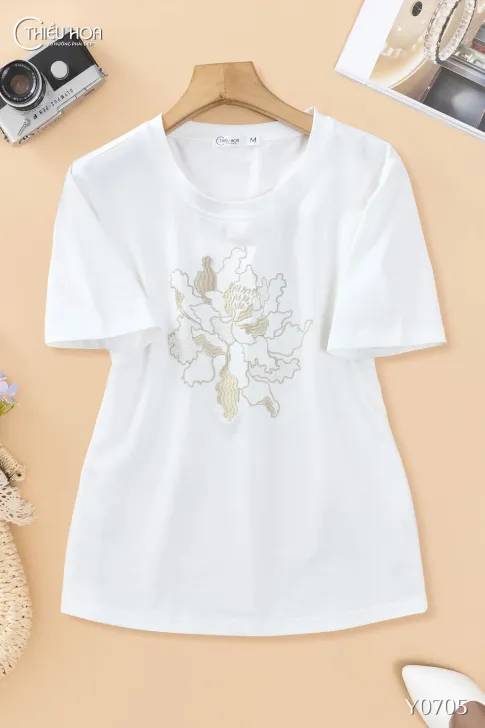 Áo trung niên Thun thiết kế đơn giản chất liệu Thun cotton dày dặn co giãn thương hiệu Thiều Hoa AN4Y0705