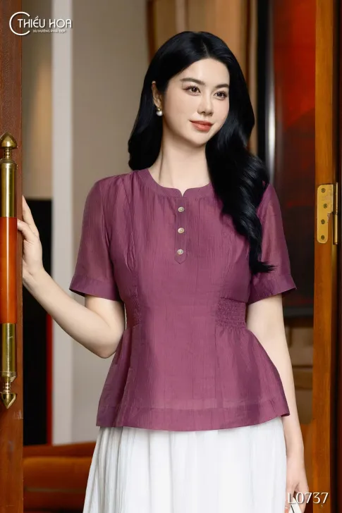 Áo kiểu trung niên thiết kế đơn giản chất liệu Tơ đũi mỏng mát thương hiệu Thiều Hoa AN4L0737
