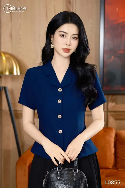 Áo kiểu trung niên thiết kế lịch sự chất liệu Cotton Lạnh Hàn Quốc sang trọng thương hiệu Thiều Hoa AN4L0855