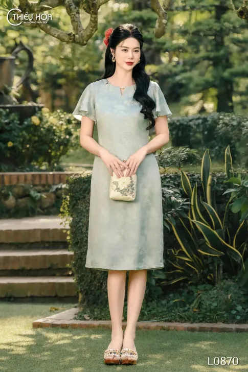 Đầm suông trung niên thiết kế cao cấp chất liệu Gấm Hàn Châu thương hiệu Thiều Hoa DD4L0870