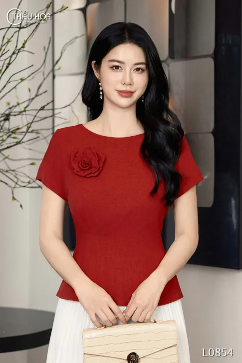 Áo kiểu trung niên thiết kế lịch sự chất liệu Linen gân Hàn mềm mịn thương hiệu Thiều Hoa AN4L0854