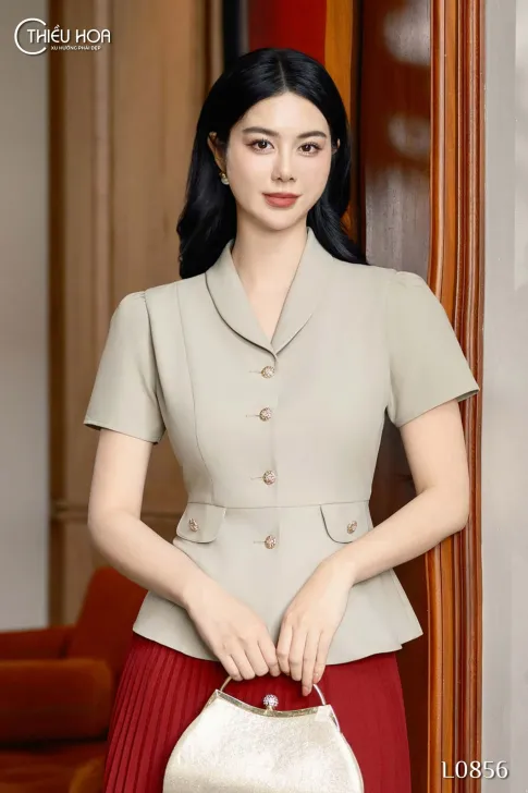 Áo kiểu trung niên thiết kế trang trọng chất liệu  Cotton Lạnh Hàn Quốc sang trọng thương hiệu Thiều Hoa AN4L0856