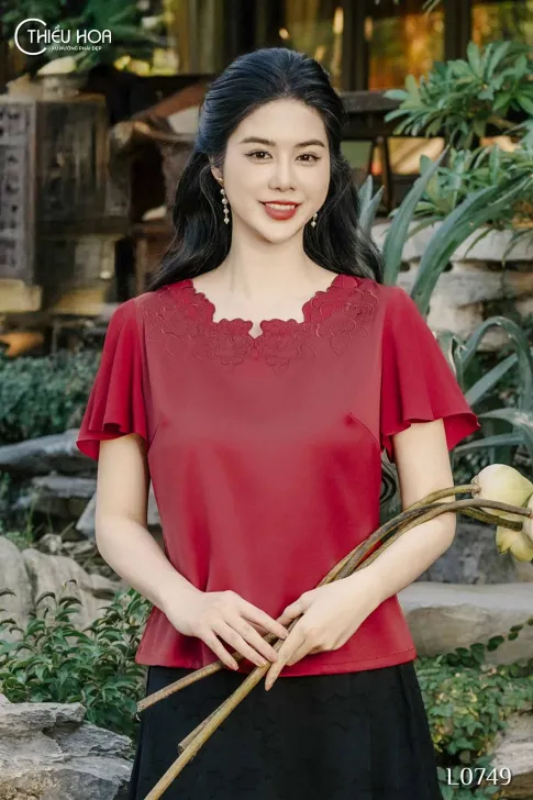 Áo kiểu trung niên thiết kế sang trọng chất liệu Lụa Pháp cao cấp thương hiệu Thiều Hoa AN4L0749