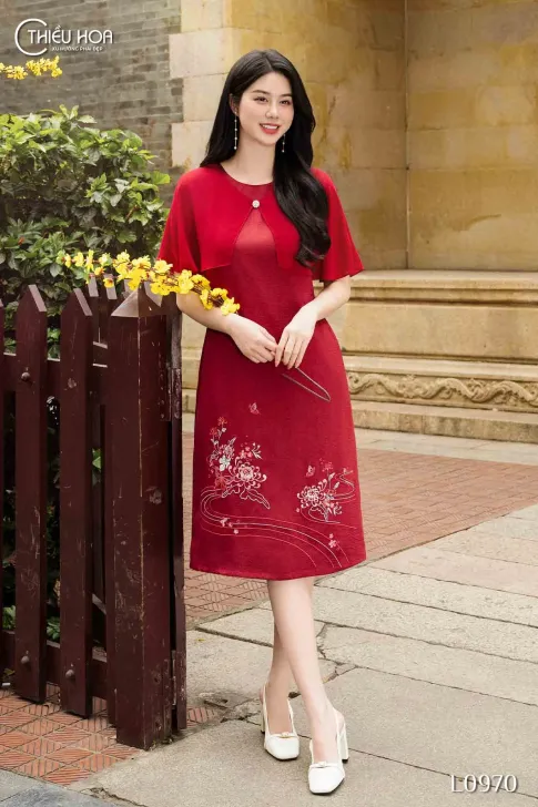 Đầm suông trung niên thiết kế cao cấp chất liệu Chiffon rũ tự nhiên thương hiệu Thiều Hoa DD4L0970