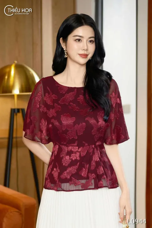 Áo kiểu trung niên thiết kế sang trọng chất liệu Tơ ép bông mỏng nhẹ thương hiệu Thiều Hoa AN4L0944