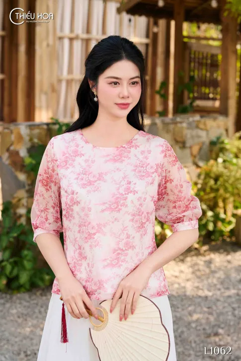 Áo kiểu nữ trung niên thiết kế tinh tế chất liệu Tơ Hàn mềm mại thương hiệu Thiều Hoa AN4L1062