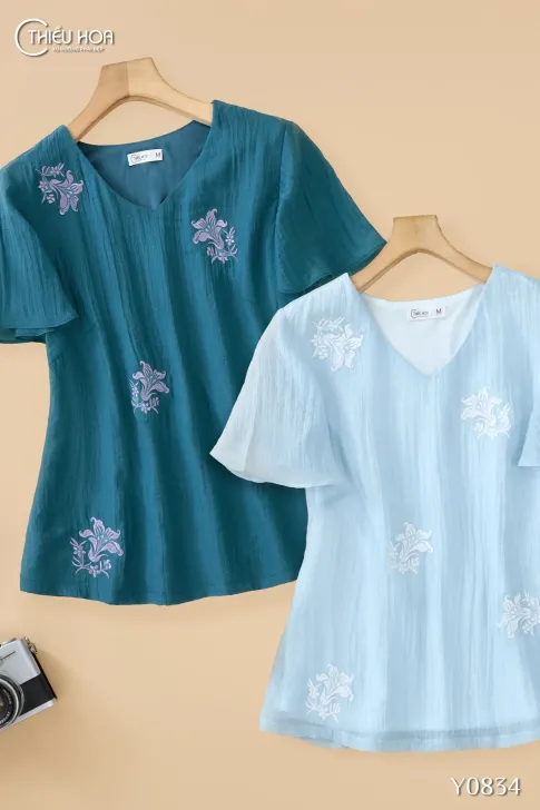 Áo kiểu trung niên thiết kế nhẹ nhàng chất liệu Voan tre mỏng mát thương hiệu Thiều Hoa AN4Y0834