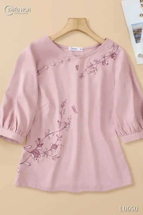 Áo kiểu trung niên thiết kế tinh tế thanh lịch chất liệu Linen gân hàn thương hiệu Thiều Hoa AN4L0650