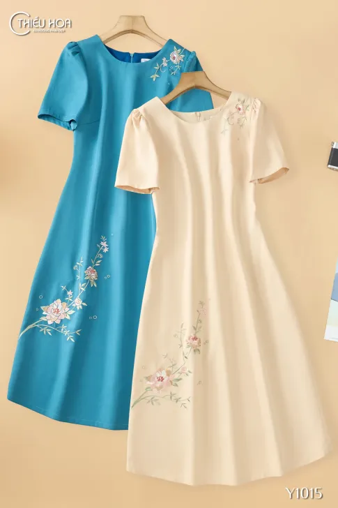 Đầm trung niên thiết kế tinh tế chất liệu  Cotton Lạnh Hàn Quốc thương hiệu Thiều Hoa DD4Y1015