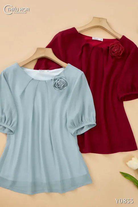Áo kiểu trung niên thiết kế nhẹ nhàng chất liệu Chiffon 2 lớp cao cấp thương hiệu Thiều Hoa AN4Y0833
